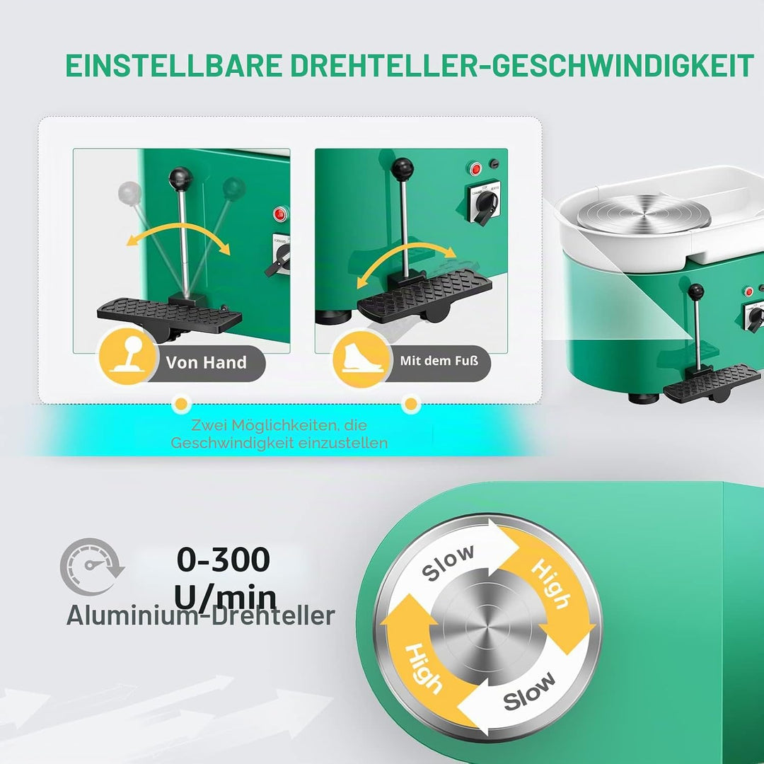 VAYOTOY Elektrische Töpferscheibe Maschine 25CM 350W Keramik Clay Maschine Professionelle Töpfersche