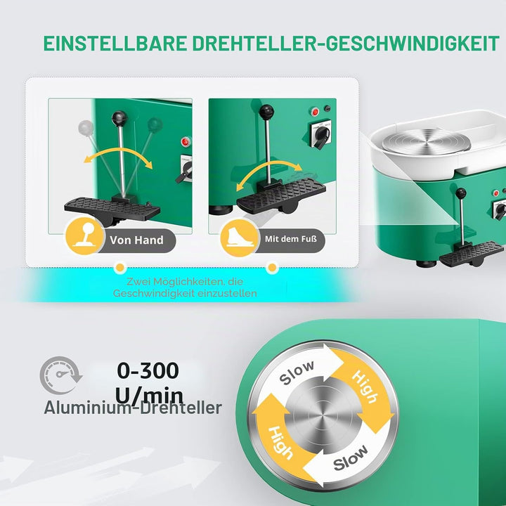 VAYOTOY Elektrische Töpferscheibe Maschine 25CM 350W Keramik Clay Maschine Professionelle Töpfersche