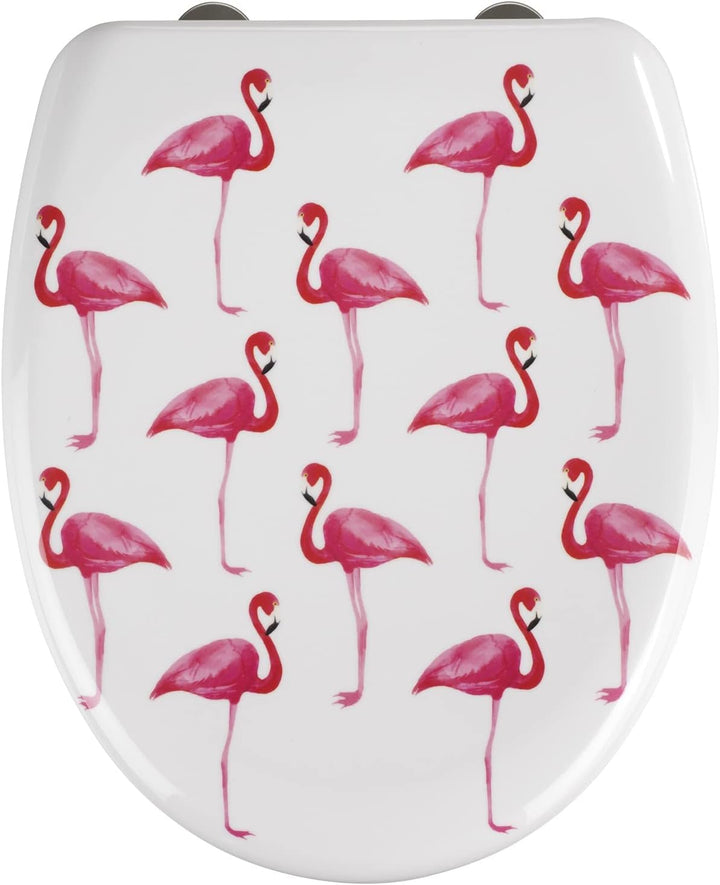 WENKO WC-Sitz Flamingo, Toilettensitz mit Absenkautomatik, Fix-Clip Hygiene-Befestigung, WC-Deckel a