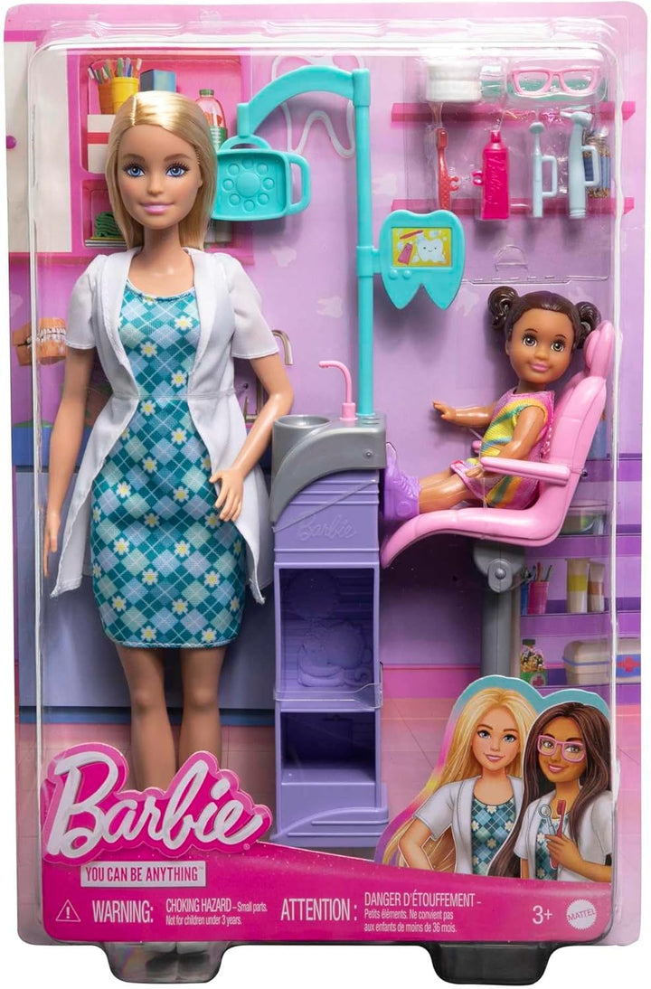 BARBIE Zahnärztin-Puppe - Zahnarztpraxis-Spielset mit 2 Puppen, Behandlungsstuhl, Instrumentenwagen