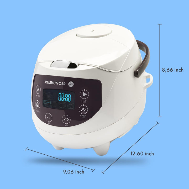 Digitaler Reishunger Mini Reiskocher und Dampfgarer in Weiss - Warmhaltefunktion, Timer & Premium To