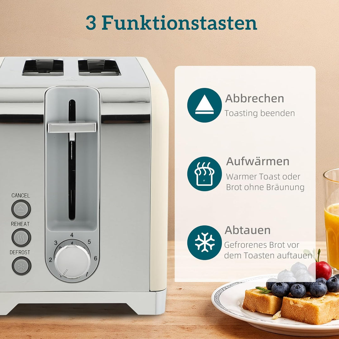 HOMCOM Wasserkocher Toaster Set, 2200 W, 1,7 L Edelstahl Wasserkocher 2 Scheiben Toaster mit Otter-T