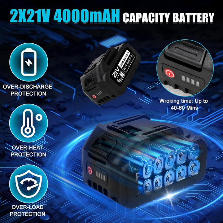 panthem Akku Rasentrimmer mit 21V 4000mAh, Rasenkantenschneider Freischneider für Makita 18V, 4 in 1