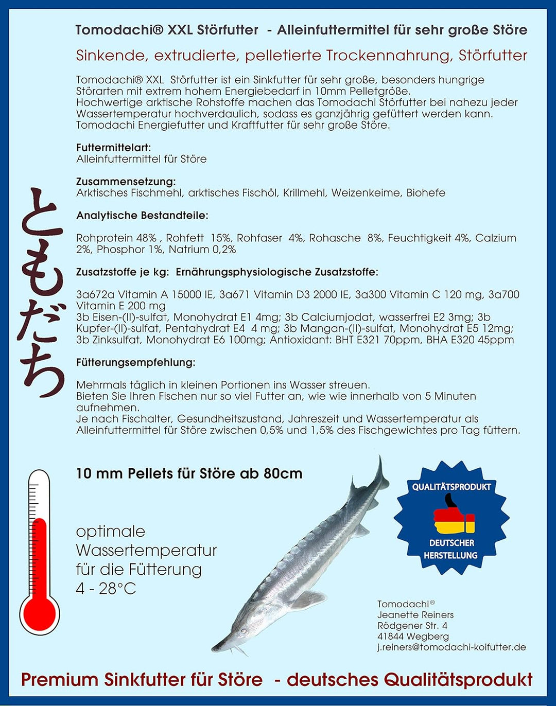 Störfutter extragross 10mm Energiefutter für Störe, Störsinkfutter deutsche Top Qualität, Tomodachi