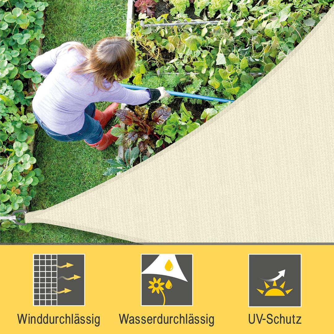 Sol Royal Sonnensegel dreieckig wasserdurchlässig HDPE UV Sonnenschutz Pool | 6x6x6m Creme Segeltuch