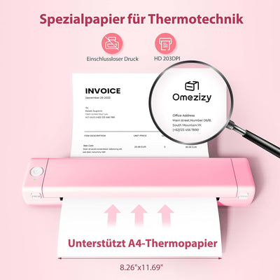 Omezizy M08F A4 Thermodrucker -Bluetooth Drucker Handy für Reisen, Kabelloser Stencil Drucker, Inkle