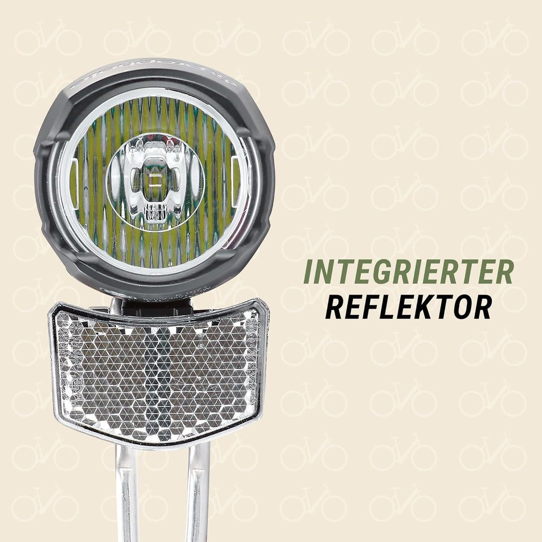 Prophete Fahrrad LED-Scheinwerfer – 50 Lux, für E-Bikes (6-48V), mit beleuchtetem Logo, seitlicher S