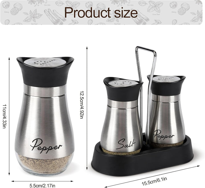 Salz und Pfefferstreuer Set, Salz und Pfefferstreuer Set mit Halter, 8 Stück Edelstahl und Glasflasc