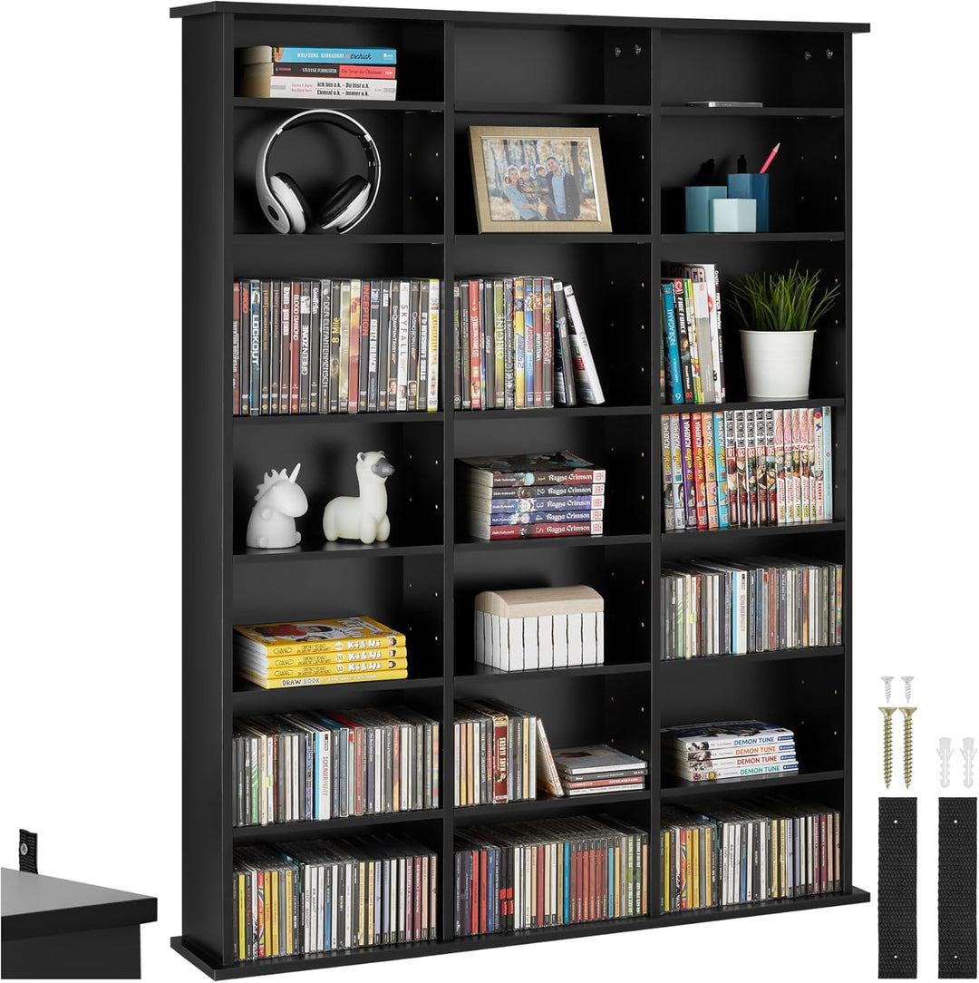 tectake 800860 CD DVD Blu-ray Regal Ständer, 18 flexibel einstellbare Zwischenböden, Medienregal aus