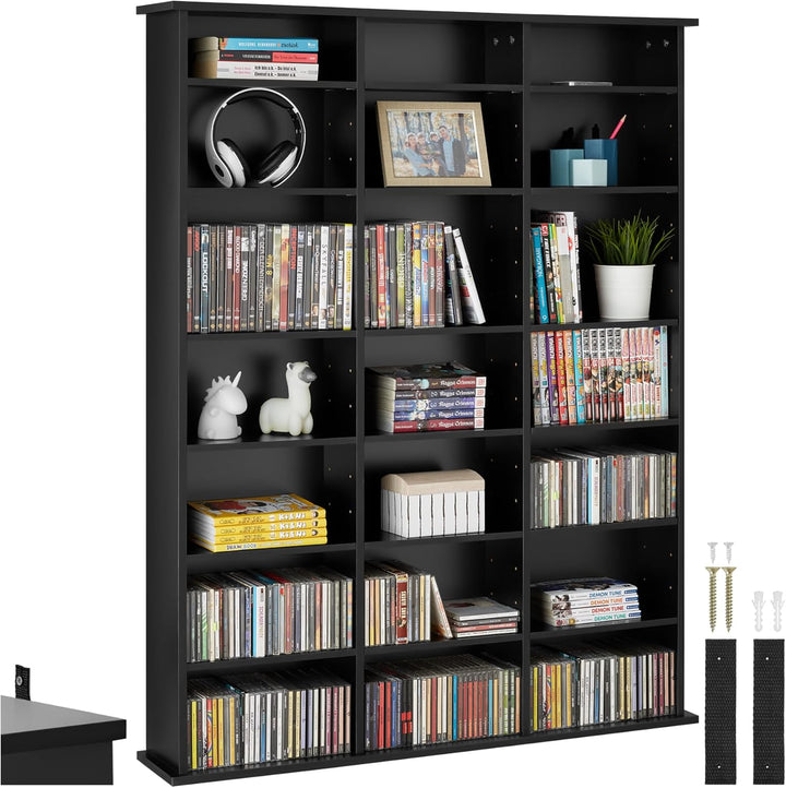 tectake 800860 CD DVD Blu-ray Regal Ständer, 18 flexibel einstellbare Zwischenböden, Medienregal aus