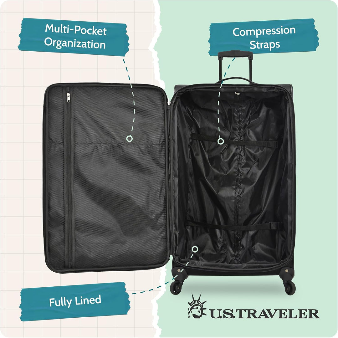 U.S. Traveler Aviron Bay Erweiterbares Softside-Gepäck mit Spinnrollen, schwarz, Checked-Large 31-In