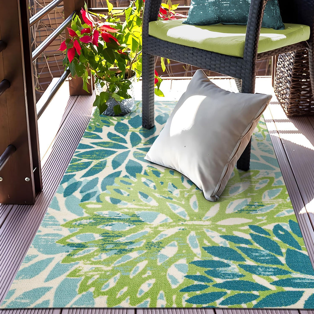 TALETA Kleiner Teppich Outdoor, Teppich für Balkon, Outdoor Teppich grün, Outdoorteppich für Terrass