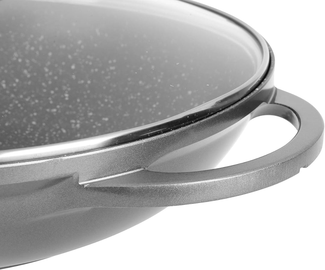 Sitram 714225 Wok, Aluguss, innen mit Steinoptik, Ø 32 cm, Höhe 8 cm, Antihaftbeschichtung, 2-lagig,