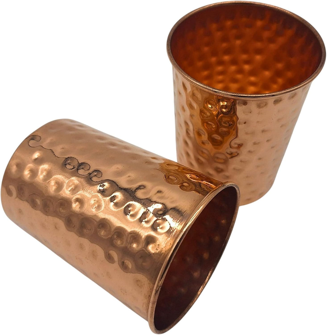 2er Set Kupfer Trinkbecher – 200 ml – reines Kupfer 99,9% – Hammerschlag Design – Handarbeit aus Ind