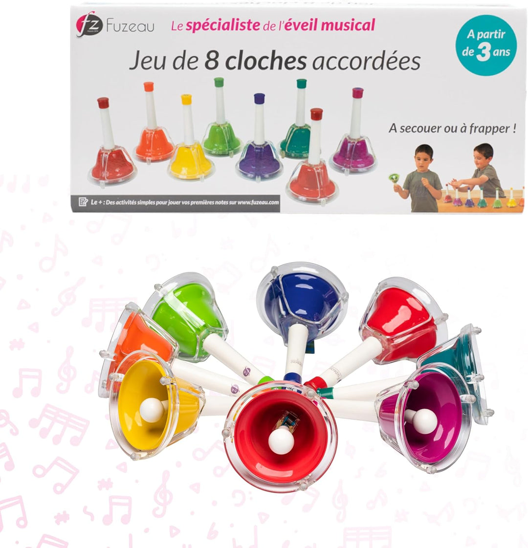 FUZEAU - 70608 - Set mit 8 Glocken - 2 in 1 - zum Schlagen - 1 Farbe = 1 Note - Original - bunt - ab