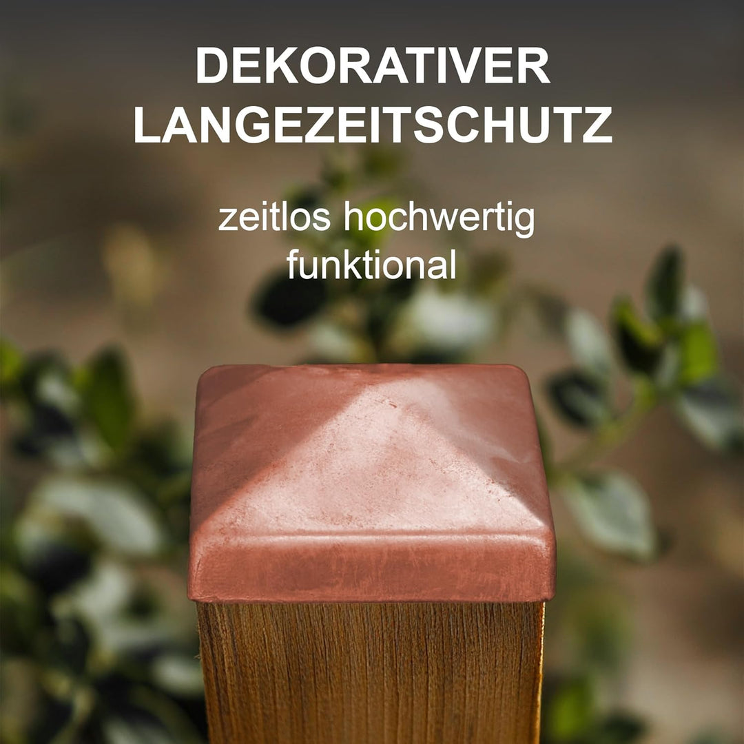 h2i Pfostenkappe | Kupfer | 91 x 91 mm | 10 Stück | Eckige Abdeckkappe für Garten Holzpfosten Pfoste