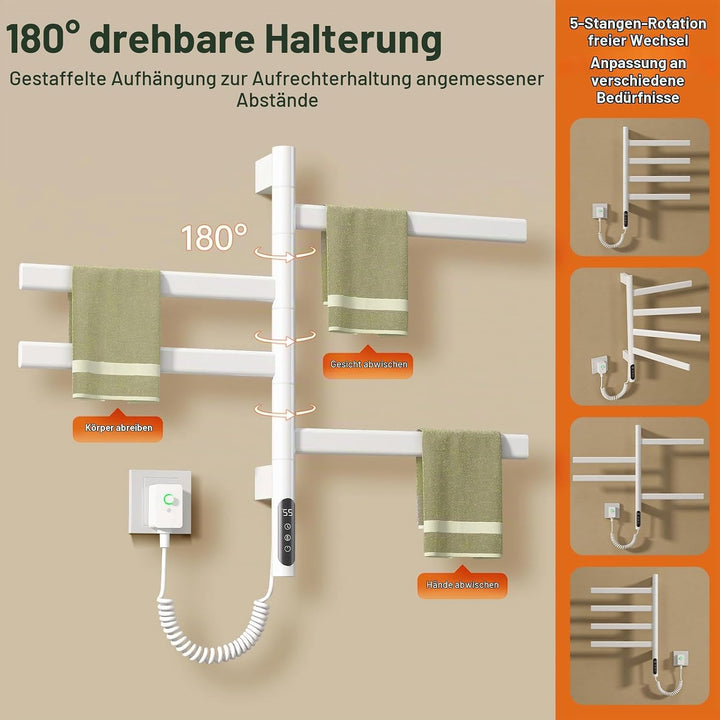 180°Drehung Bad Handtuchtrockner Elektrisch Handtuchheizkörper Elektrisch Handtuchwärmer Elektrisch