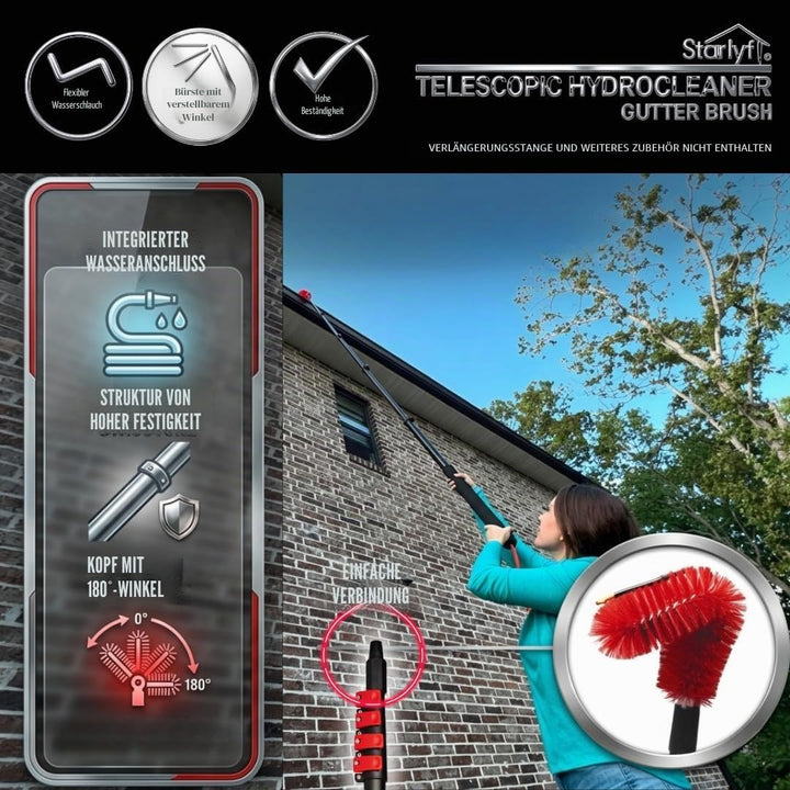 STARLYF Teleskop-Reinigungsbürste (Dachrinnenreinigungsset), wasserbetrieben, Dachrinnen-Reinigungsb