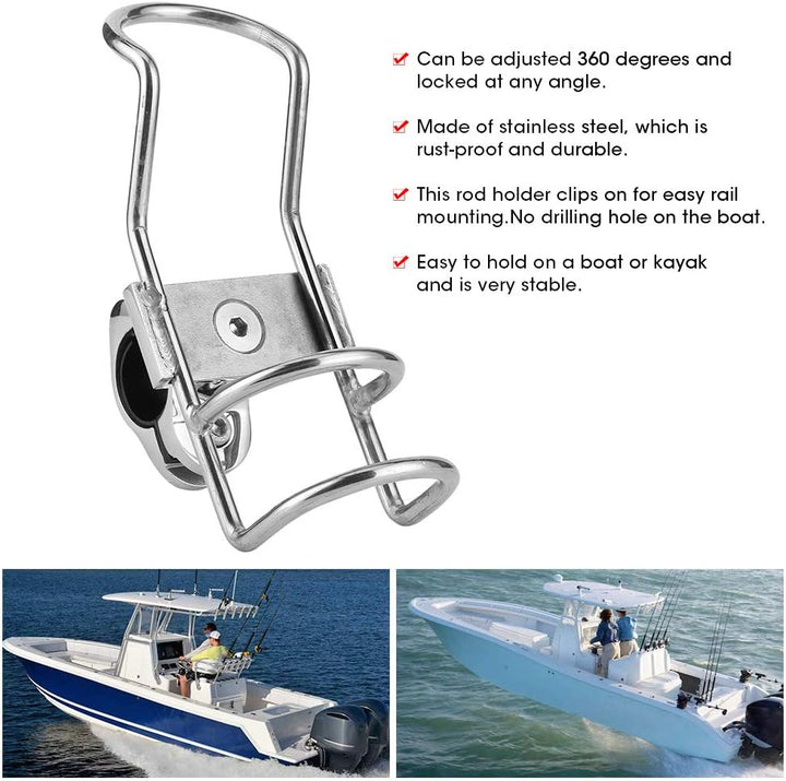 Qiilu Angelrutenhalter, Angelrutenhalter Edelstahl-Schienenhalterung Stangenhalterung Stützklemme Bo