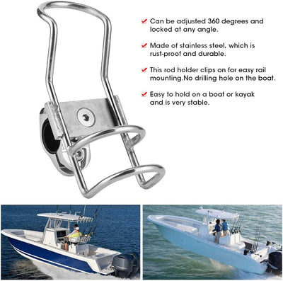 2-TLG. Angelrutenhalter Edelstahl-Angelruten-/Masthalterhalter Schienenmontierte Klemme am Rutenhalt