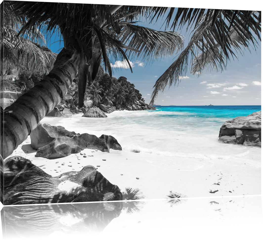 Pixxprint Palmenstrand Seychellen als Leinwandbild/Grösse: 100x70 / Wandbild/Kunstdruck/fertig bespa