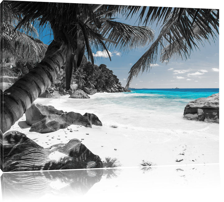 Pixxprint Palmenstrand Seychellen als Leinwandbild/Grösse: 100x70 / Wandbild/Kunstdruck/fertig bespa