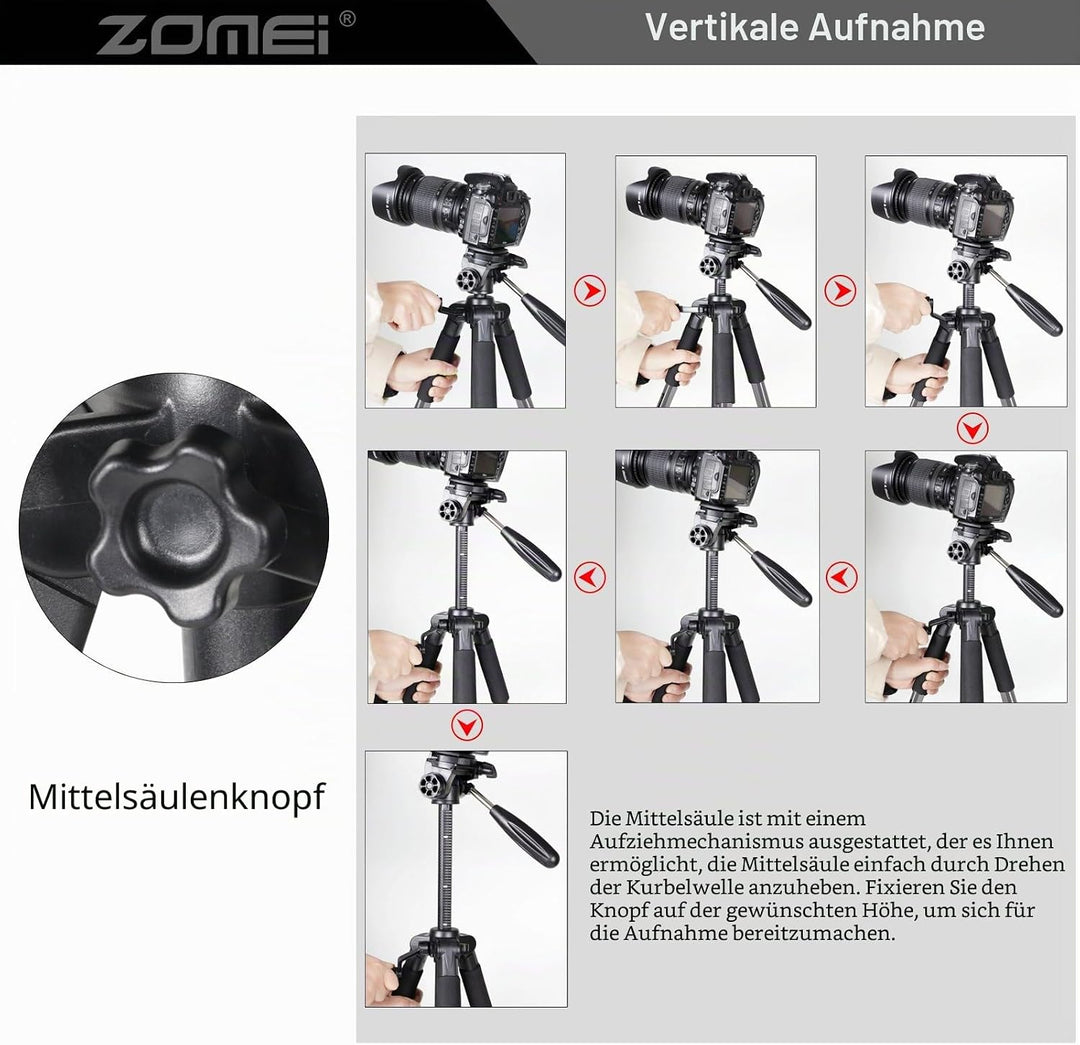 ZOMEI Q111 Kamerastativ Handy Stativ, Aluminiumlegierung Reisestativ Leichtes Kamera-Dreibeinstativ