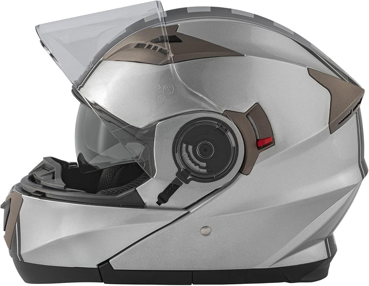 Motorradhelm Klapphelm Doppelvisier Grafik Touring Genehmigt ECE2205 Flip-Up 55-56 cm ( S) Silber, 5