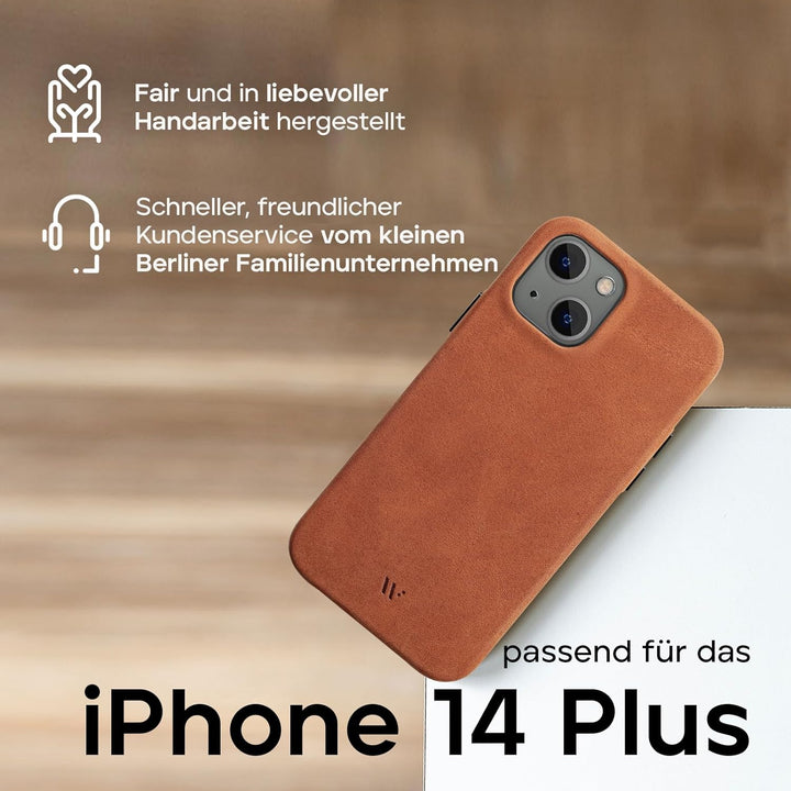 WIIUKA Hülle für iPhone 14 Plus, Leder aus Deutschland, Lederhülle extra Dünn, Premium Handyhülle, C