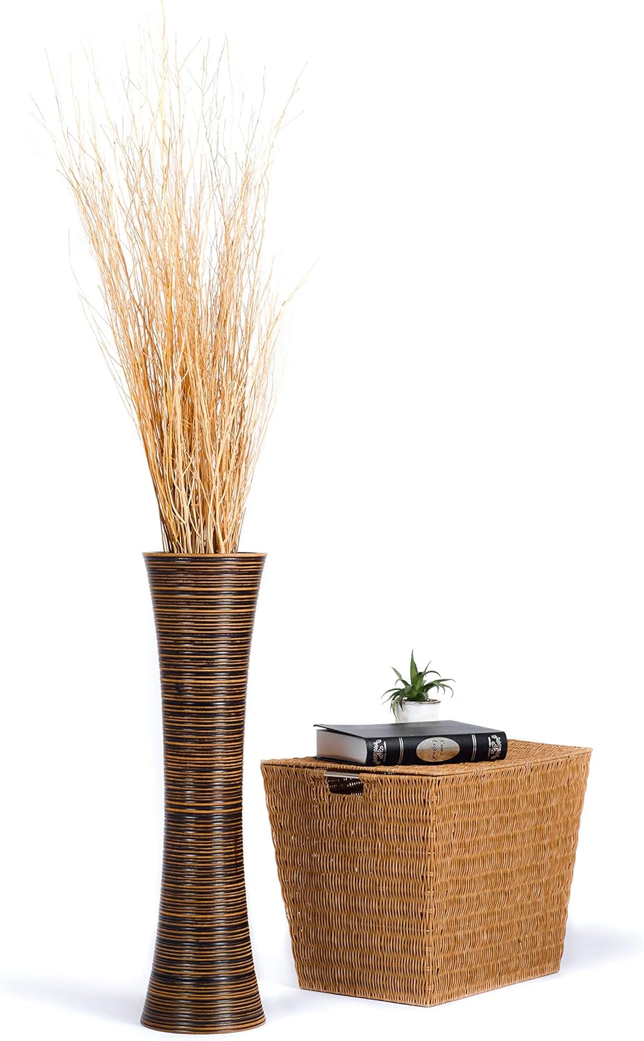 Leewadee Grosse Bodenvase für Dekozweige hohe Standvase Design Holzvase, Holz, 70 cm, braun 70 cm Br