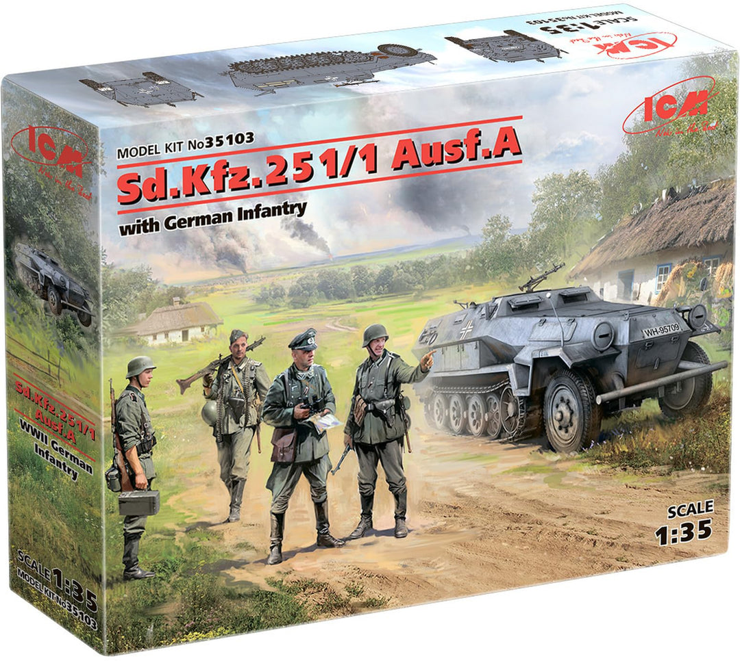 ICM 35103 Sd.Kfz.251/1 AUSF.A with German Infantry Modellbausatz, grau, Mittel
