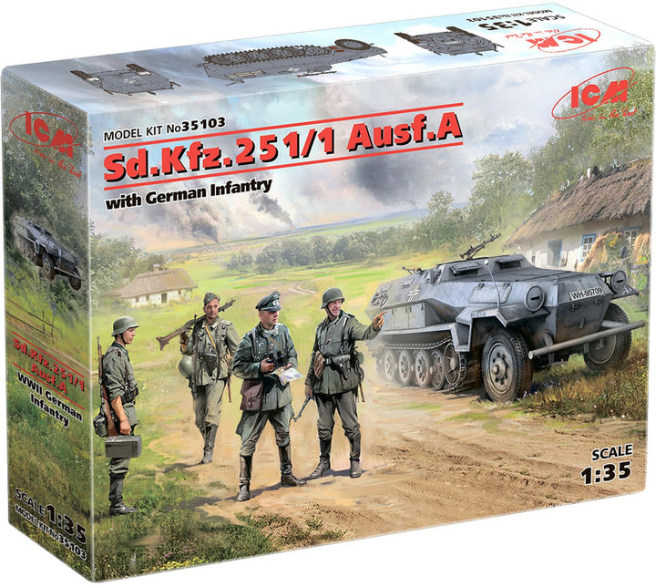 ICM 35103 Sd.Kfz.251/1 AUSF.A with German Infantry Modellbausatz, grau, Mittel