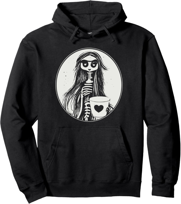Gothic Boho Skelett Damen und Kaffeetasse Pullover Hoodie