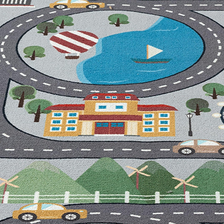Teppich-Traum Kinder Spielteppich mit Stadtlandschaft auf Hintergrund in grau Grösse 140x200 cm 140
