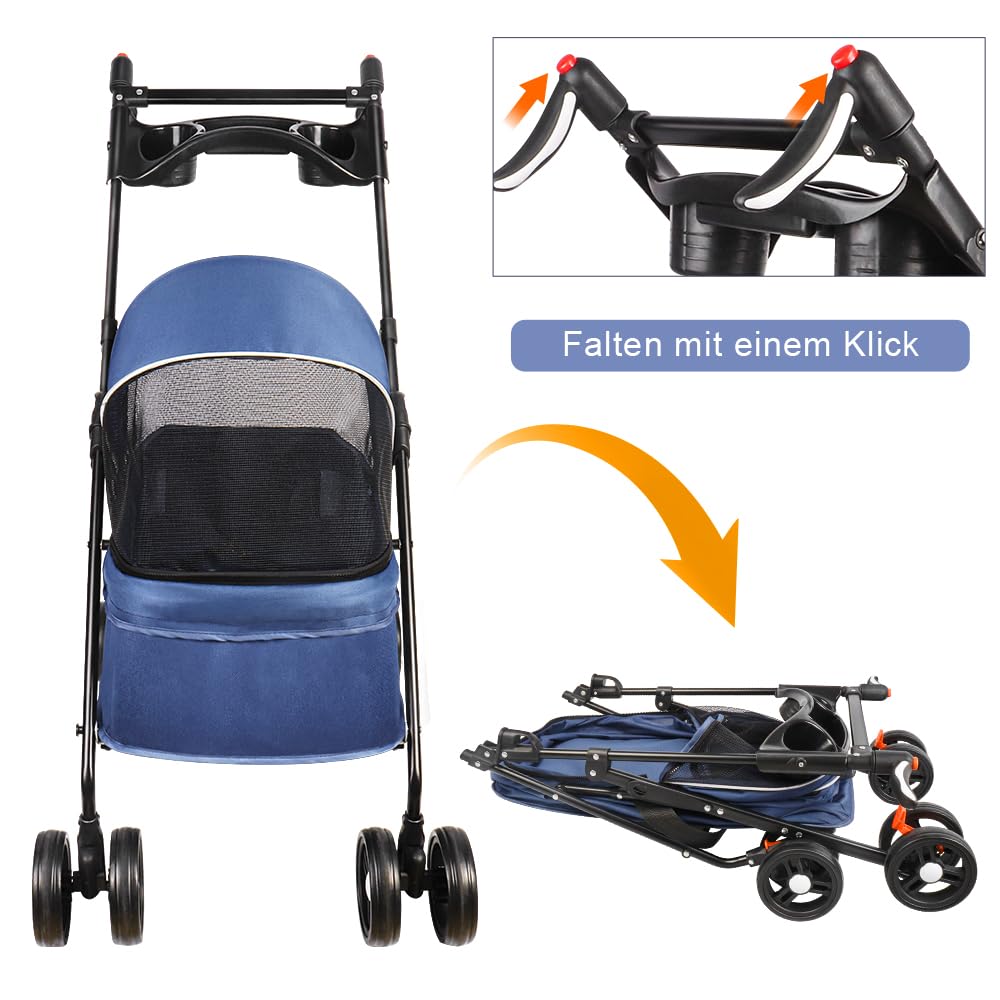 Homewell Klappbarer Haustierwagen mit Getränkehalter, Hundewagen & Katzenwagen, Leicht & Bequem mit