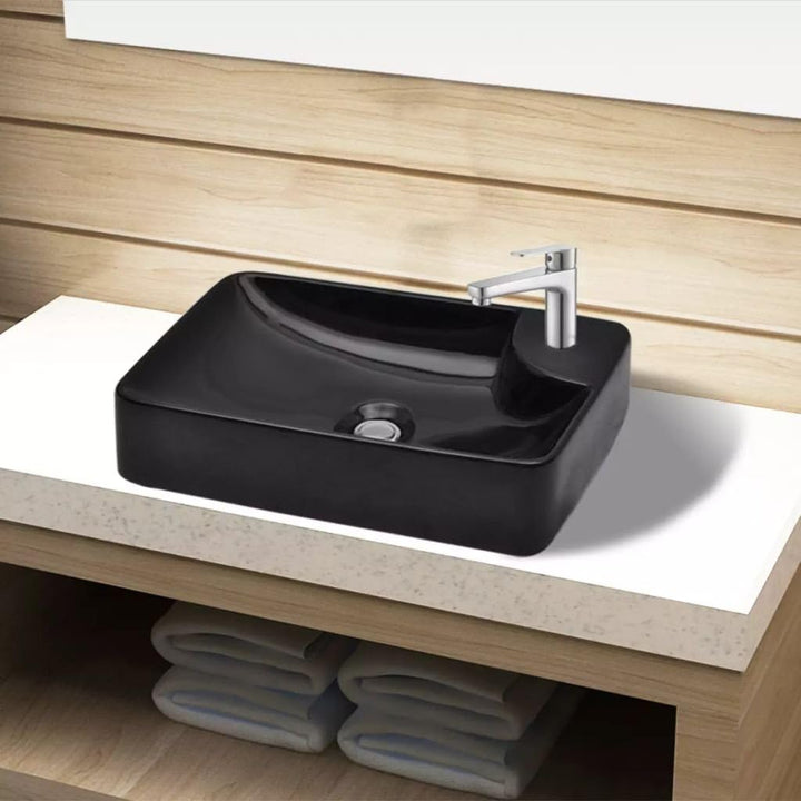 Festnight Keramik Waschbecken Handwaschbecken Waschschale mit Hahnloch 440 x 250 x 100 mm Schwarz