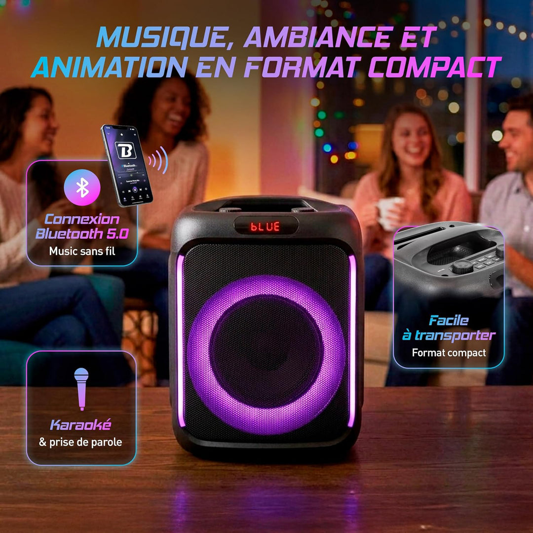 BoomTone DJ Cube 200 – Tragbarer Karaoke-Lautsprecher 200 W mit Bluetooth 5.0, integriertem LED-Lich