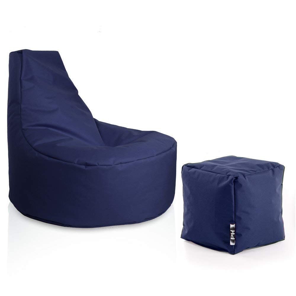 PATCH HOME Gamer Sessel inkl. Würfel Bean Bag Set Ø75cm, 30cm Sitzhöhe, 80cm Höhe + 35x35cm Würfel M