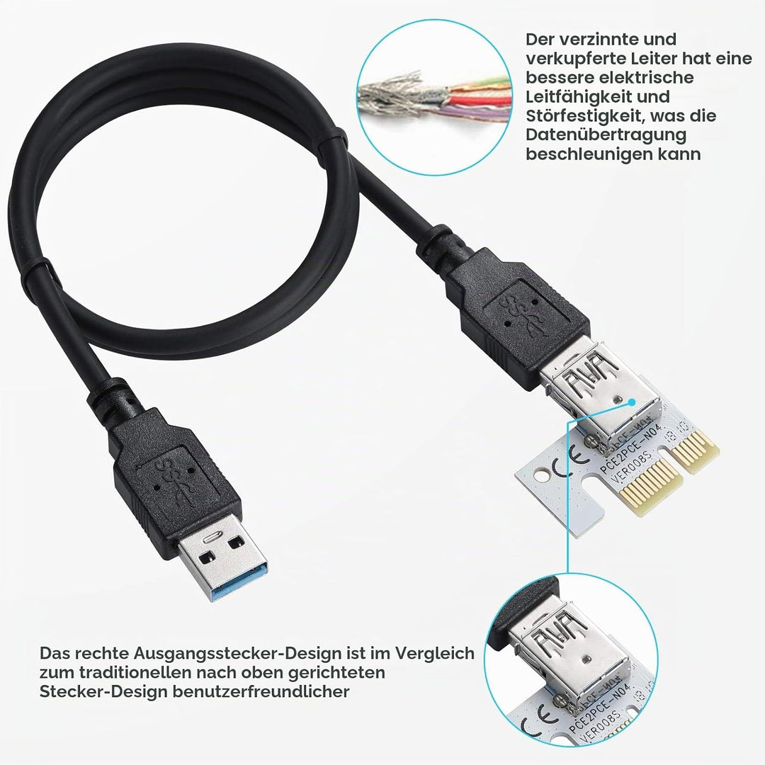 YABOANG PCIE Riser 1 x bis 16 x Grafikerweiterung für Bitcoin GPU Mining Powered Riser-Adapterkarte,