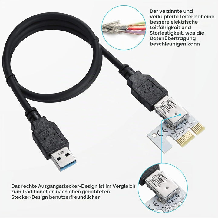 YABOANG PCIE Riser 1 x bis 16 x Grafikerweiterung für Bitcoin GPU Mining Powered Riser-Adapterkarte,