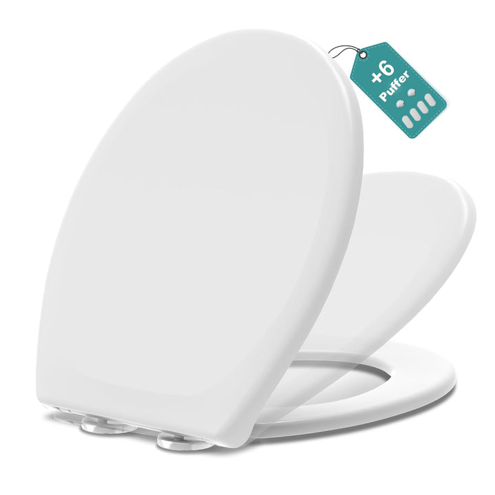 MEEJEE Toilettendeckel mit Absenkautomatik, Weiss WC Sitz Oval, Klobrille Soft Close, Klodeckel Abse
