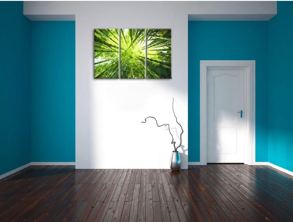 Pixxprint Grüner Bambus Kunst / 3-Teilig/Gesamtmass 120cm Leinwandbild bespannt auf Holzrahmen/Wandb