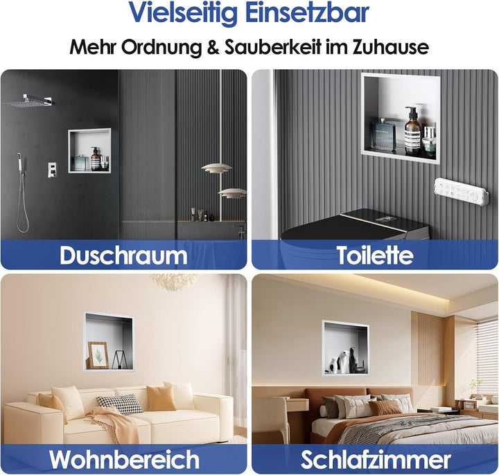 ROVOGO 30x30x10cm Wandnische Dusche Edelstahl 304, Eingebettete Duschnische Einzelregal Lagerung für