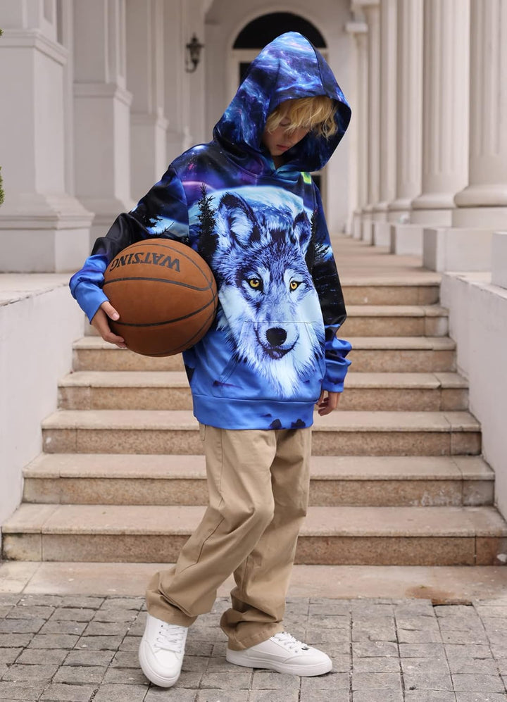 Fanient Pullover Jungen Mädchen 3D Print Fleece Hoodie Kinder Hooded Sweatshirt with Kangaroo Pocket