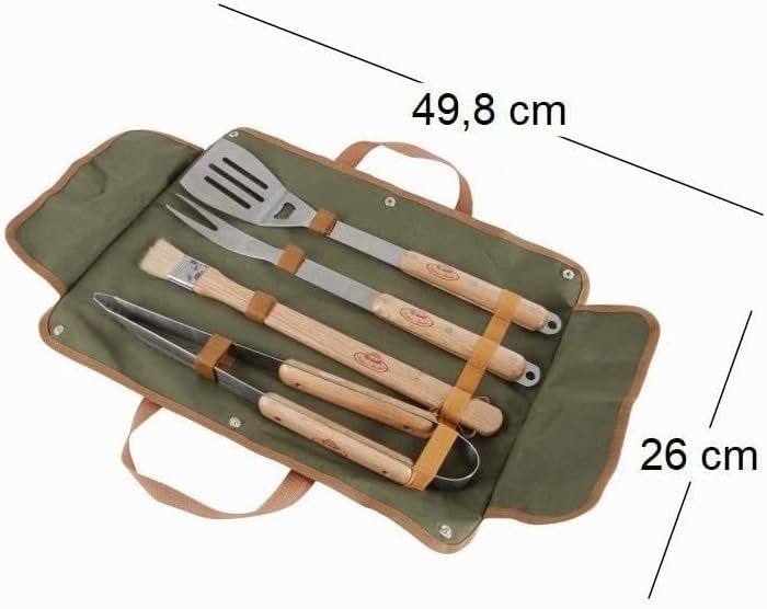 Esschert Design Grillbesteck in der Tasche, 4-teilig bestehen aus: Grillgabel, Grillzange, Wender, P