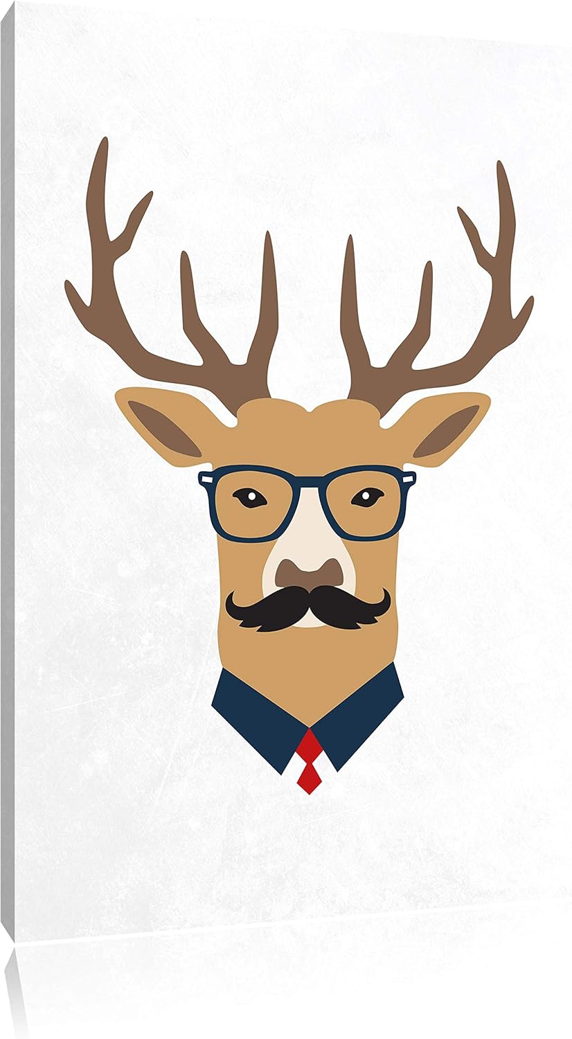 Pixxprint Hipster Hirsch als Leinwandbild/Grösse: 100x70 / Wandbild/Kunstdruck/fertig bespannt 70x10