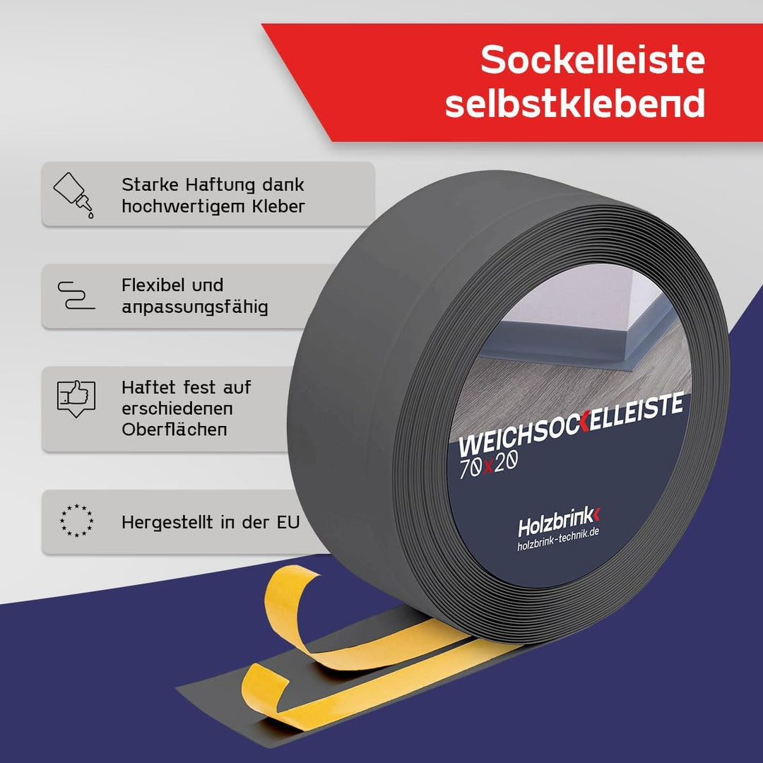 HOLZBRINK Weichsockelleiste selbstklebend Graphitgrau Knickleiste, Material: PVC, 70x20mm, 5 Meter 5