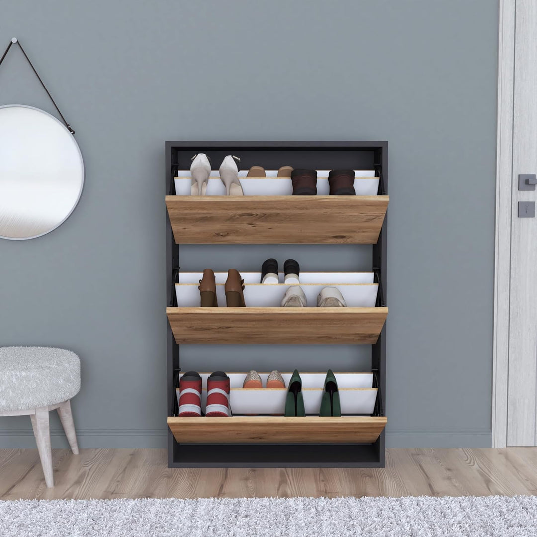 [en.casa] Schuhschrank Aurskog Schuhkipper für 18 Paare Schuhkommode mit 3 Kipptüren für Eingang, Fl