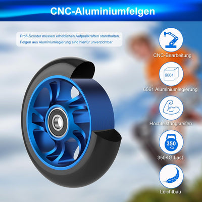 2Stück 100mm Stunt Scooter Rollen Roller Reifen - Scooter Räder Ersatzräder,Mit Felgen Aus Aluminium