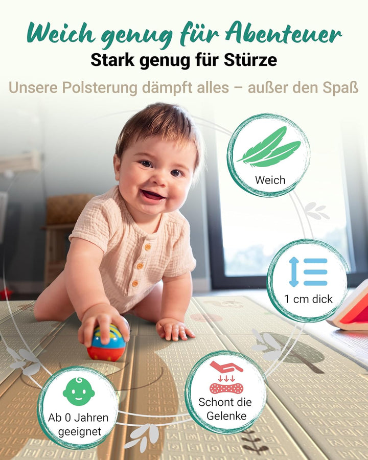 RAWVEL Krabbelmatte baby faltbar [127x127cm / 1cm Dick] Spielmatte Baby faltbar [100% BPA-Frei] Spie